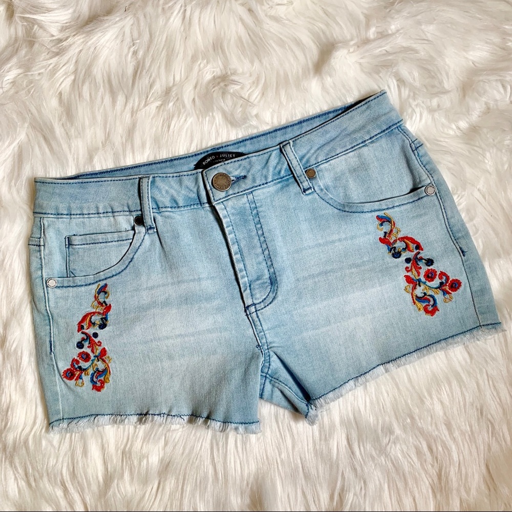 Romeo and Juliet Embroidered Jean Shorts